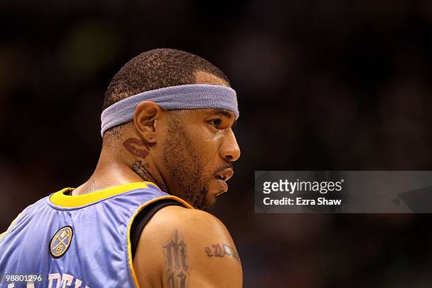 Kenyon Martin of the Denver Nuggets stands on the court during their game against the Utah Jazz in Game Six of the Western Conference Quarterfinals...