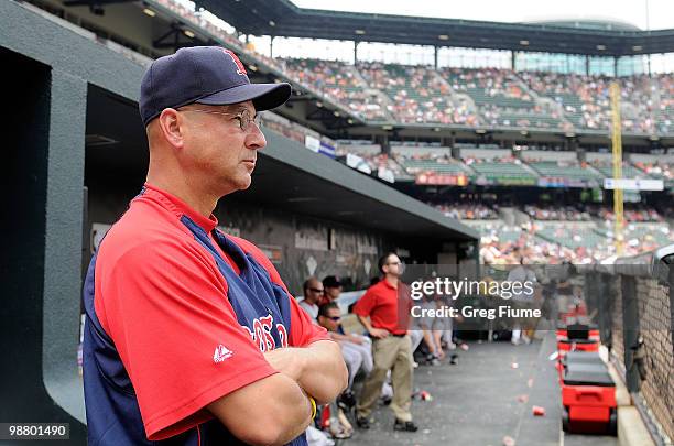 Manager Terry Francona of the Boston Red Sox watches the game against the Baltimore Orioles at Camden Yards on May 2, 2010 in Baltimore, Maryland.