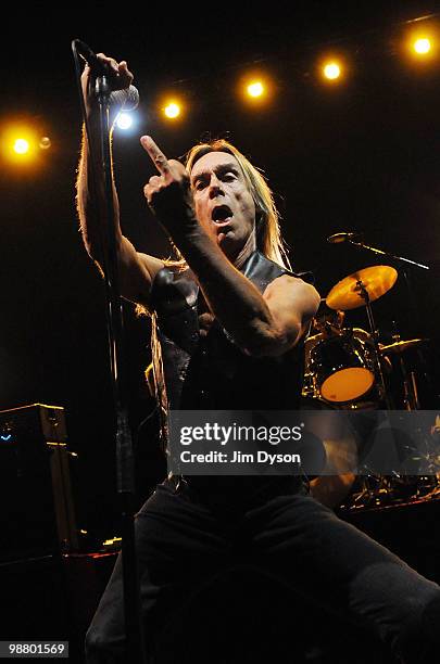 Iggy Pop performs live on stage with The Stooges at Hammersmith Apollo on May 2, 2010 in London, England. Iggy Pop and the Stooges performed the...