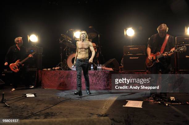 Mike Watt, Iggy Pop and James Williamson of Iggy And The Stooges perform as part of the Raw Power Tour at The HMV Hammersmith Apollo on May 2, 2010...