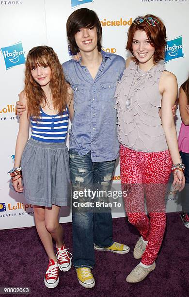 Bella Thorne, Remy Thorne, and Dani Thorne attend Lollipop theater network's 2nd annual game day at Nickelodeon Animation Studio on May 2, 2010 in...