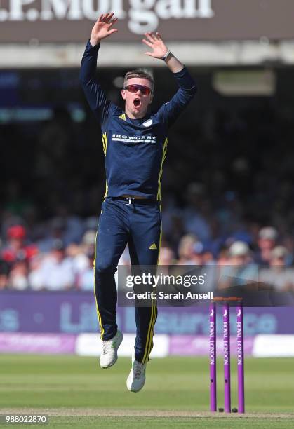 Mason Crane of Hampshire reacts during the Royal London One-Day Cup Final match between Kent and Hampshire on June 30, 2018 in London, England. .