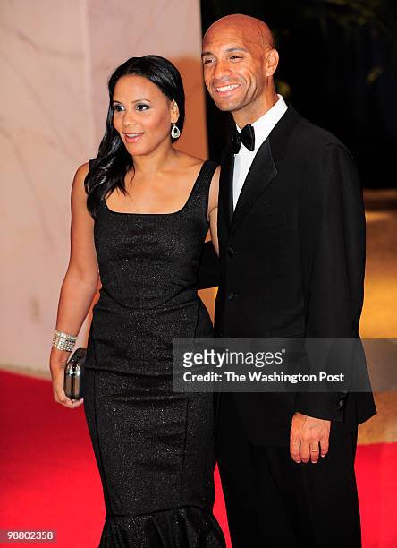 Mayor Adrian Fenty and wife Michelle arrive at the annual White House Correspondents Association dinner at the Washington Hilton in Washington, DC on...