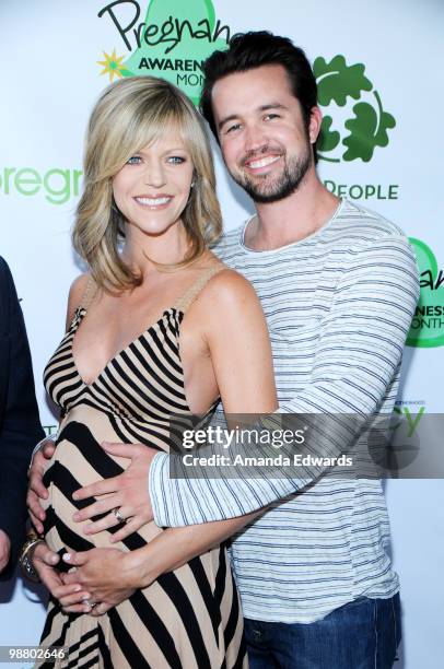 Actors Kaitlin Olson and Rob McElhenney arrive at the kick off event for the MAY 2010 Pregnancy Awareness Month at TreePeople on May 2, 2010 in...