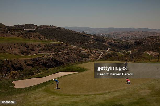 Michelle Wie lines up a putt on the 12th hole during the fourth round of the Tres Marias Championship at the Tres Marias Country Club on May 2, 2010...