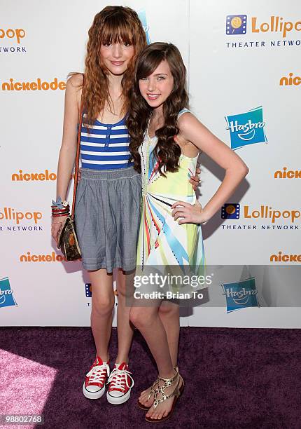Bella Thorne and Ryan Newman attend Lollipop theater network's 2nd annual game day at Nickelodeon Animation Studio on May 2, 2010 in Burbank,...