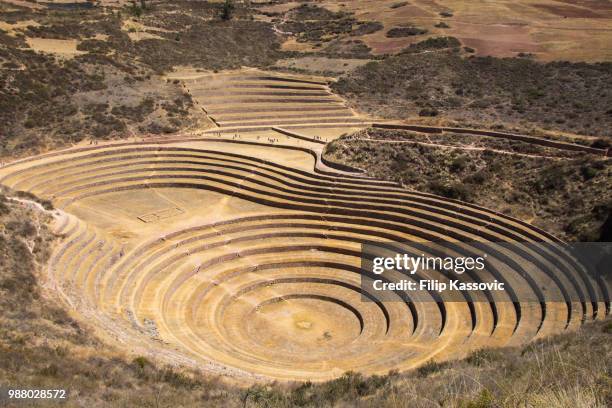 inca agricultural experiment station - moray inca ruin stock pictures, royalty-free photos & images