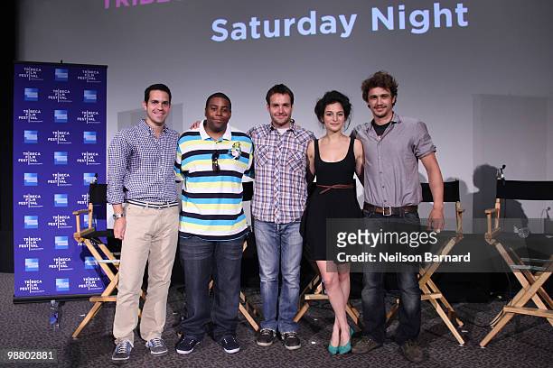 Dave Karger, Senior writer for Entertainment Weekly and actors Kenan Thompson, Will Forte, Jenny Slate and actor/director James Franco attend the...