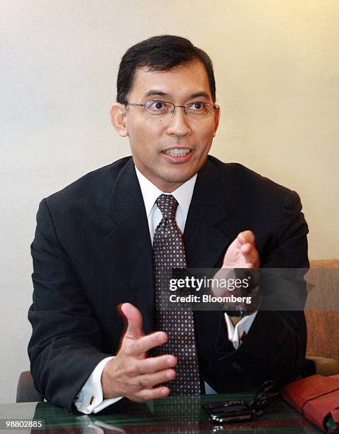 Hans Sicat, chairman of the Philippine Stock Exchange , speaks to the media following the annual stockholders' meeting, in Pasig City, Metro Manila,...