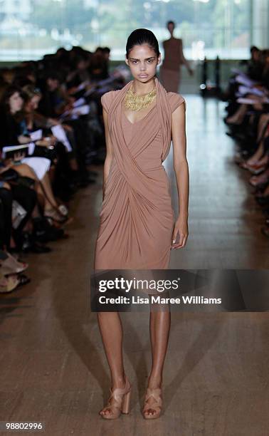 Model Samantha Harris showcases designs by Lisa Ho on the catwalk on the first day of Rosemount Australian Fashion Week Spring/Summer 2010/11...