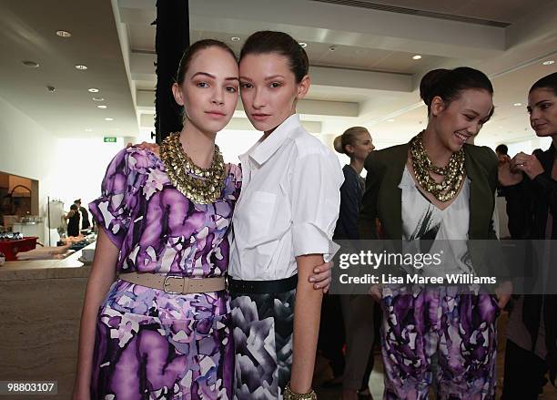 Models prepare backstage ahead of the Lisa Ho show on the first day of Rosemount Australian Fashion Week Spring/Summer 2010/11 off-site at the Art...