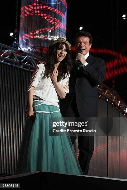 Sabrina Impacciatore and Massimo Ranieri perform at Primo Maggio Music Festival 2010 in Piazza San Giovanni on May 1, 2010 in Rome, Italy.