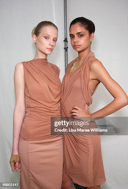 Model Samantha Harris prepares backstage ahead of the Lisa Ho show on the first day of Rosemount Australian Fashion Week Spring/Summer 2010/11...