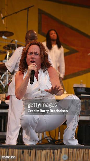Singer Teena Marie performs during Day 6 of the 41st annual New Orleans Jazz & Heritage Festival at the Fair Grounds Race Course on May 1, 2010 in...