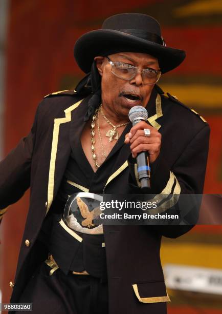 Leroy "Sugarfoot" Bonner of Sugarfoot's Ohio Players performs during Day 6 of the 41st annual New Orleans Jazz & Heritage Festival at the Fair...