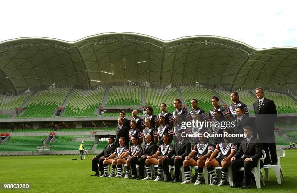 The New Zealand team poses for a team photograph at AAMI Park on May 3, 2010 in Melbourne, Australia.