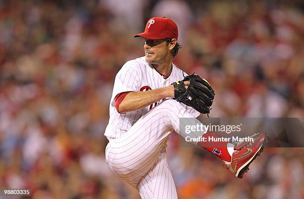 Starting pitcher Jamie Moyer of the Philadelphia Phillies delivers a pitch during a game against the New York Mets at Citizens Bank Park on May 2,...