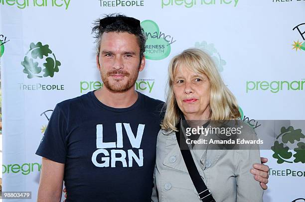 Actor Balthazar Getty and his mother Gisela arrive at the kick off event for the MAY 2010 Pregnancy Awareness Month at TreePeople on May 2, 2010 in...