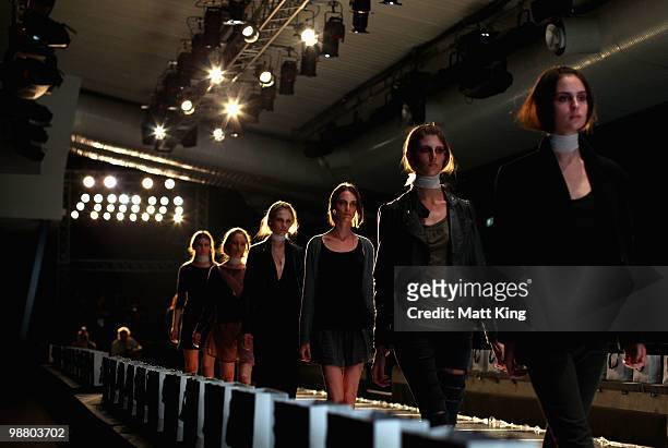 Models rehearse ahead of the Ginger & Smart show on the first day of Rosemount Australian Fashion Week Spring/Summer 2010/11 at the Overseas...