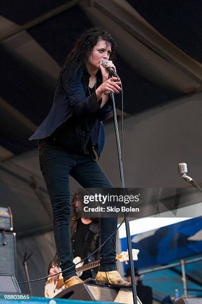 Singer and guitarist Alison Mosshart of The Dead Weather performs during day 7 of the 41st annual New Orleans Jazz & Heritage Festival at the Fair...