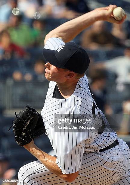 Mark Melancon of the New York Yankees pitches against the Chicago White Sox on May 2, 2010 at Yankee Stadium in the Bronx borough of New York City....