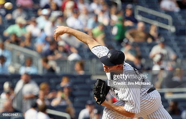 Mark Melancon of the New York Yankees pitches against the Chicago White Sox on May 2, 2010 at Yankee Stadium in the Bronx borough of New York City....