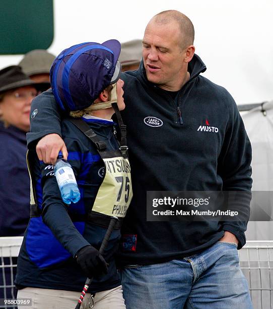 Zara Phillips embraces boyfriend Mike Tindall after completing the cross country phase of the Badminton Horse Trials on May 2, 2010 in Badminton,...