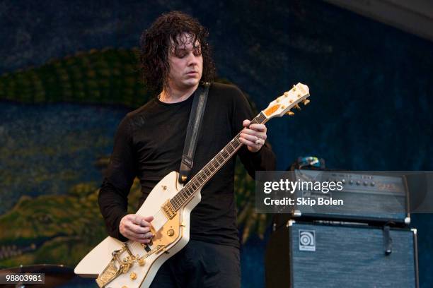 Singer and guitarist Jack White of The Dead Weather performs during day 7 of the 41st annual New Orleans Jazz & Heritage Festival at the Fair Grounds...