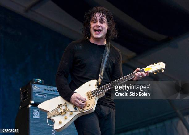 Singer and guitarist Jack White of The Dead Weather performs during day 7 of the 41st annual New Orleans Jazz & Heritage Festival at the Fair Grounds...