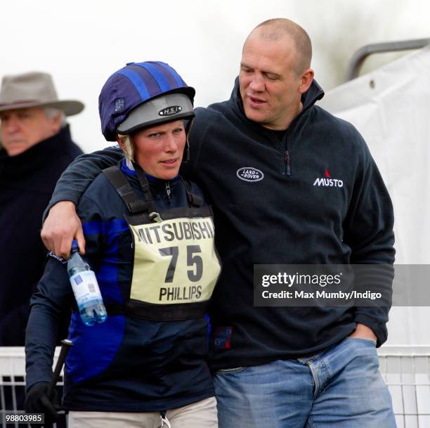 Zara Phillips embraces boyfriend Mike Tindall after completing the cross country phase of the Badminton Horse Trials on May 2, 2010 in Badminton,...