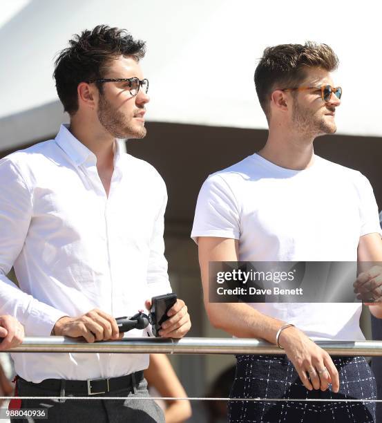 Alfie Deyes and Jim Chapman attend the Audi Polo Challenge at Coworth Park Polo Club on June 30, 2018 in Ascot, England.