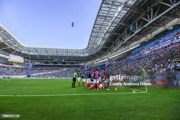 Team of celebrate a goal during the FIFA World Cup Round of 16 match between France and Argentina at Kazan Arena on June 30, 2018 in Kazan, Russia.