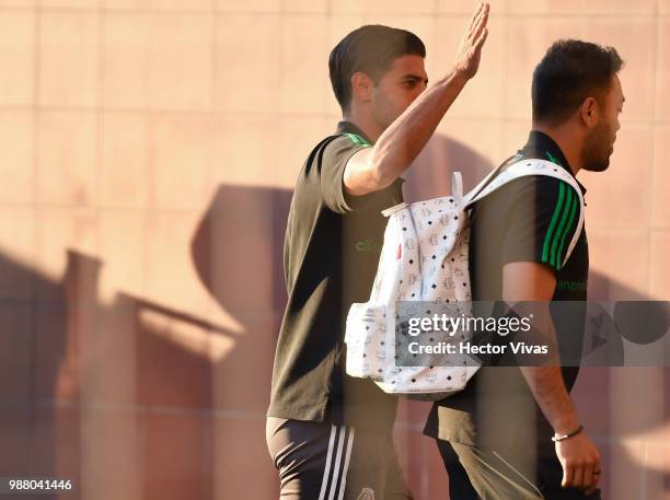 Carlos Vela and Marco Fabian of Mexico arrive at Renaissance Hotel on June 30, 2018 in Samara, Russia.
