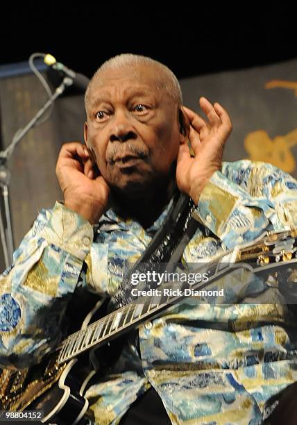 Guitar Legend B.B. King performs at the 2010 New Orleans Jazz & Heritage Festival Presented By Shell - Day 7 at the Fair Grounds Race Course on May...