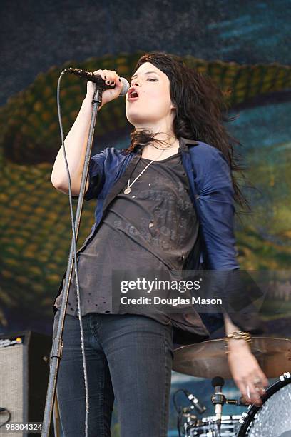 Alison Mosshart of the Dead weather performs at the 2010 New Orleans Jazz & Heritage Festival Presented By Shell, at the Fair Grounds Race Course on...