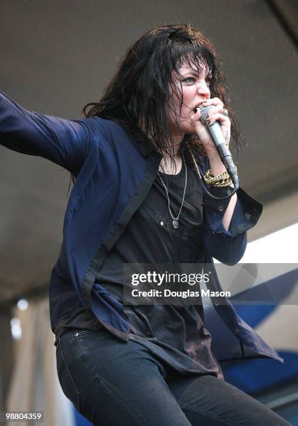 Alison Mosshart of the Dead weather performs at the 2010 New Orleans Jazz & Heritage Festival Presented By Shell, at the Fair Grounds Race Course on...