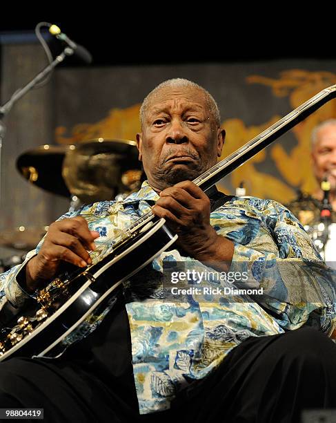 Guitar Legend B.B. King performs at the 2010 New Orleans Jazz & Heritage Festival Presented By Shell - Day 7 at the Fair Grounds Race Course on May...