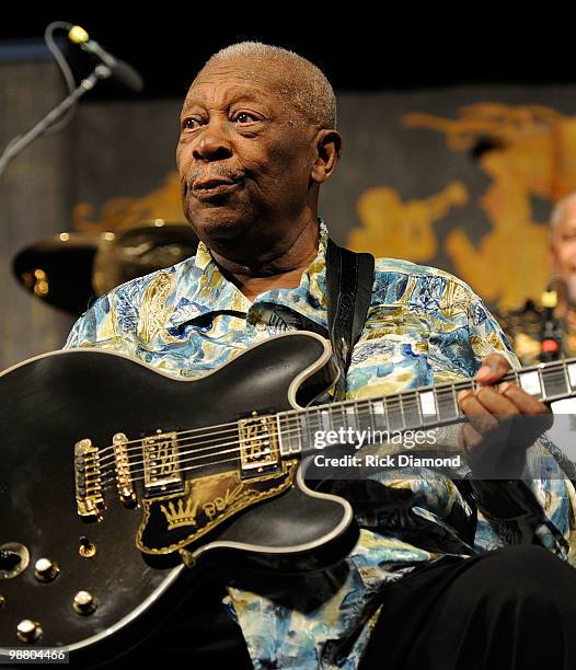 Guitar Legend B.B. King performs at the 2010 New Orleans Jazz & Heritage Festival Presented By Shell - Day 7 at the Fair Grounds Race Course on May...