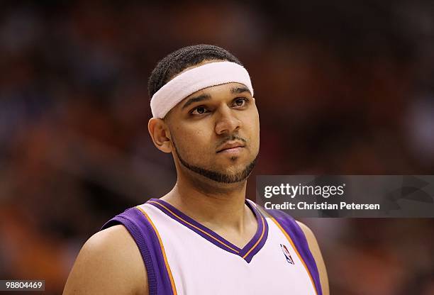 Jared Dudley of the Phoenix Suns in action during Game One of the Western Conference Quarterfinals of the 2010 NBA Playoffs against the Portland...
