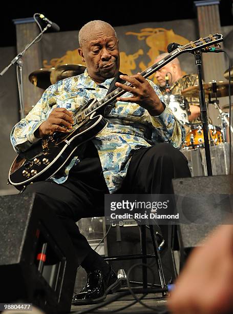 Guitar Legend B.B. King performs at the 2010 New Orleans Jazz & Heritage Festival Presented By Shell - Day 7 at the Fair Grounds Race Course on May...