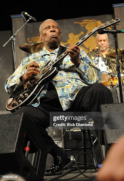 Guitar Legend B.B. King performs at the 2010 New Orleans Jazz & Heritage Festival Presented By Shell - Day 7 at the Fair Grounds Race Course on May...