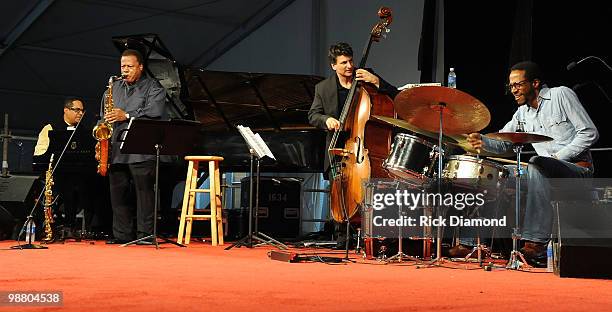 Wayne Shorter Quartet featuring Brian Blades John Patitucci and Danilo Perez performs at the 2010 New Orleans Jazz & Heritage Festival Presented By...