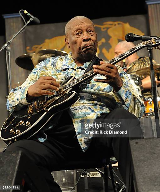 Guitar Legend B.B. King performs at the 2010 New Orleans Jazz & Heritage Festival Presented By Shell - Day 7 at the Fair Grounds Race Course on May...