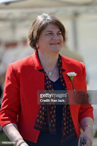 Democratic Unionist Party leader Arlene Foster arrives to address an Orange Order rally and march, on June 30, 2018 in Cowdenbeath, Scotland.