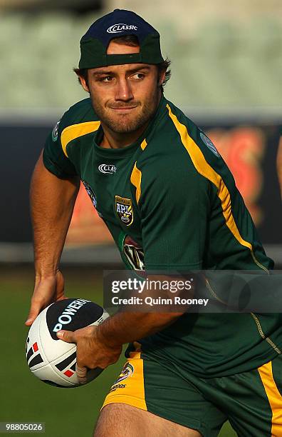 Cooper Cronk of the Kangaroos passes the ball during an Australian ARL Kangaroos training session at Visy Park on May 3, 2010 in Melbourne, Australia.