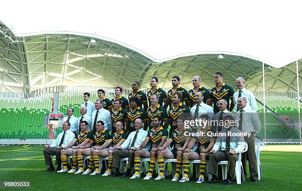 The Australian ARL Kangaroos team poses for a team photograph at AAMI Park on May 3, 2010 in Melbourne, Australia.