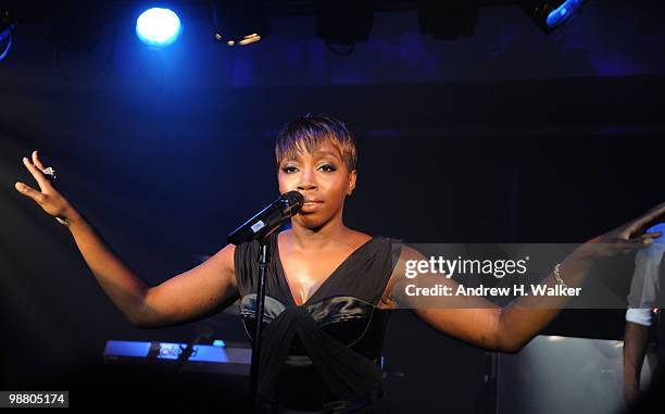 Singer Estelle performs onstage at Art of Elysium "Bright Lights" with VERSUS by Donatella Versace and Christopher Kane at Milk Studios on April 30,...