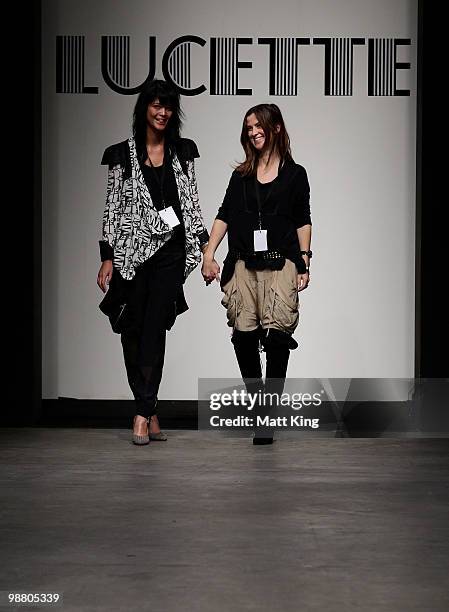 Angela Backshell and Tracy Miller designers of Lucette on the catwalk on the first day of Rosemount Australian Fashion Week Spring/Summer 2010/11 at...