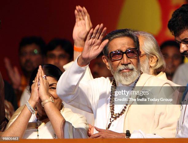 Shiv Sena chief Bal Thackeray with legendary singer Lata Mangeshkar during Maharashtra Day celebration at Bahdra Kurla Complex in Mumbai on Saturday,...