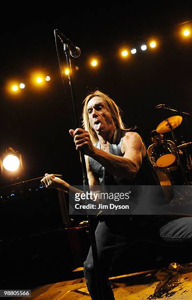 Iggy Pop performs live on stage with The Stooges at Hammersmith Apollo on May 2, 2010 in London, England. Iggy Pop and the Stooges performed the...